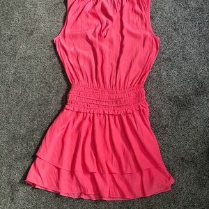 Ramy Brook Sleeveless Pink/Coral Tiered Waist Shirred Dress
